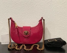 Kurt Geiger Small Patent Leather Chelsea Hobo Crossbody Fuchsia 7.5" x 5.5" x 2"