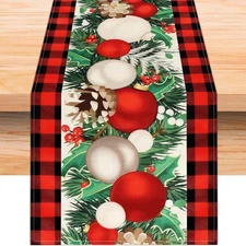 Ajmyonsp Christmas Table Runner 108 Inches Long, Linen Red and Black Buffalo Che