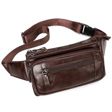 Leather Fanny Pack for Men Women, Belt Bag Fashion Waist Packs Small Coffee