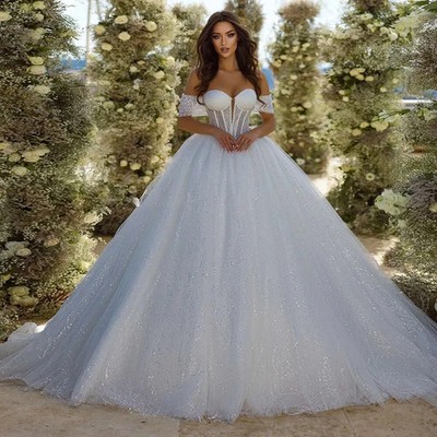 Shining Wedding Dresses Illusion Bodice Elegant Vestidos De Novia Detachable 