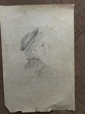 Antique Victorian Pencil Portrait Sketch of Woman – Original Graphite Drawing