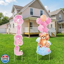 2 Sets Baby Shower Plastic Yard Sign with Stakes Gender Reveal Outdoor Decora