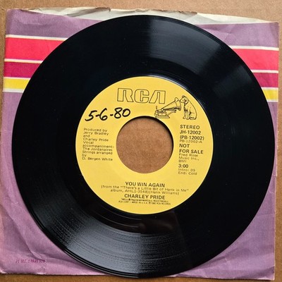 CHARLEY PRIDE You Win Again DJ PROMO 45 7'' Record Vinyl COUNTRY