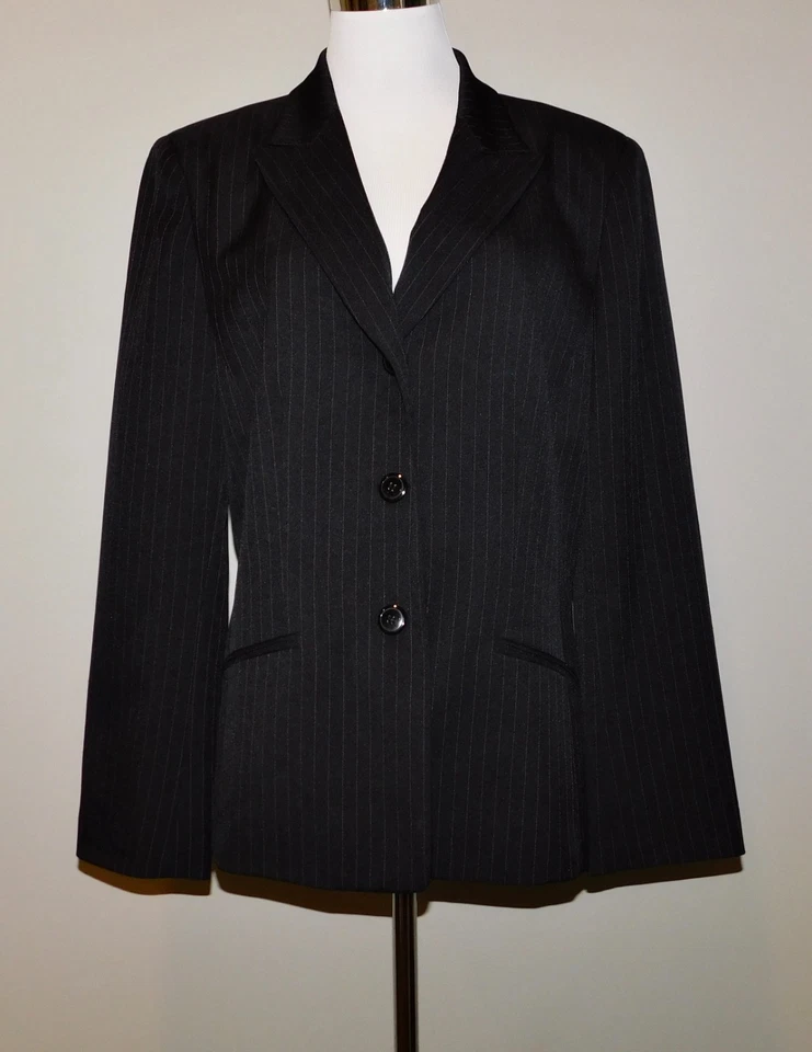 Traje Chaqueta Blazer Le Suit Para Mujer Talla 14 Negro Rosa Rayas Carrera ¡EXCELENTE! Foto 2 de 4
