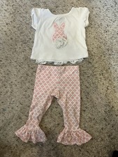 Mud Pie Boutique 2 Piece Pink and White Bunny...