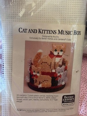 Better Homes & Garden Cat Kitten Music Box Plastic Canvas 1985 New Free Ship