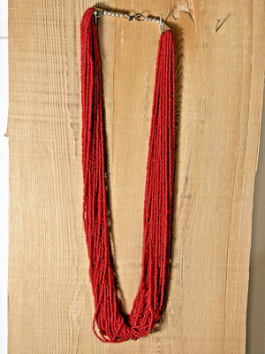 Native Multi Strand (30) Sead Coral Bead with Sterling Necklace 32''--838.26
