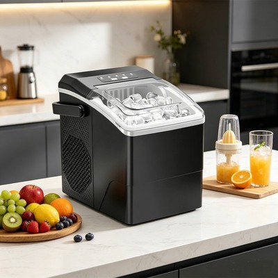 Eiswürfelmaschine Eiswürfelbereiter Ice Cube Gerät Icemaker Display 2.5L Schwarz