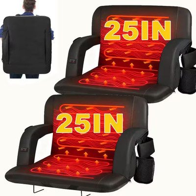25 In. W Portable Heated Stadium Seats for Bleachers with Padded Backrest, USB 3