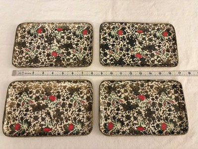 4 Vintage Highmount Alcohol Proof Paper Mache Tip Tray Japan Roses Gold MCM