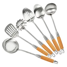 304 Stainless Steel Kitchen Utensils Set 6 Pcs Cooking Utensils Tools with He...