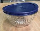 Pyrex 7401-S Ribbed Glass Bowl with Blue Lid 3 Cup Storage/Mixing Bowl