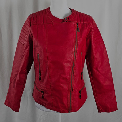 New Olivia Miller Womens Full Zip Jacket Solid Red Poyurethane Polyester Medium