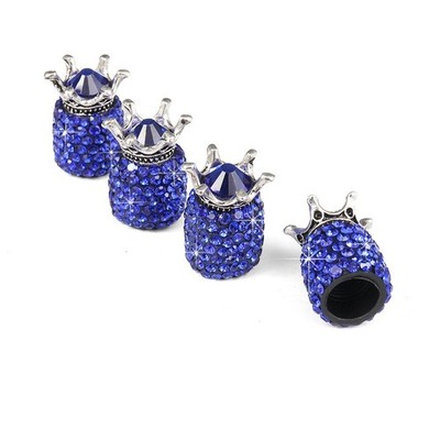 4x Royal Blue Crystal Diamond Crown Tire Valve Stem Caps Cover Fits Universal