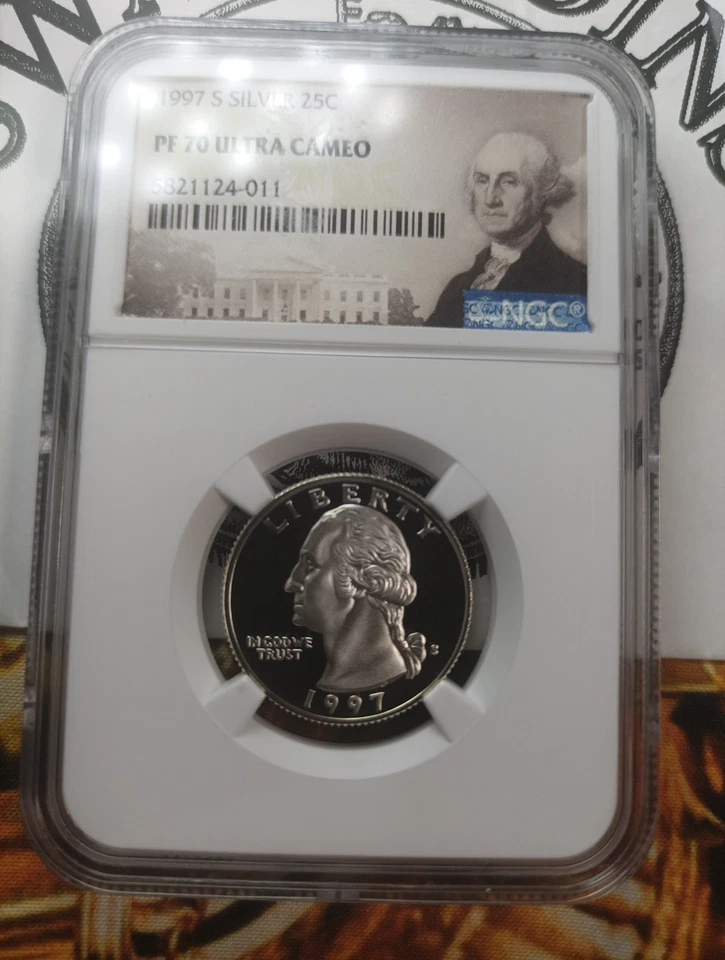1997-S 25c SILVER NGC PF70UCAM WASHINGTON QUARTER  PROOF ULTRA CAMEO EG117 - Image 2 of 3