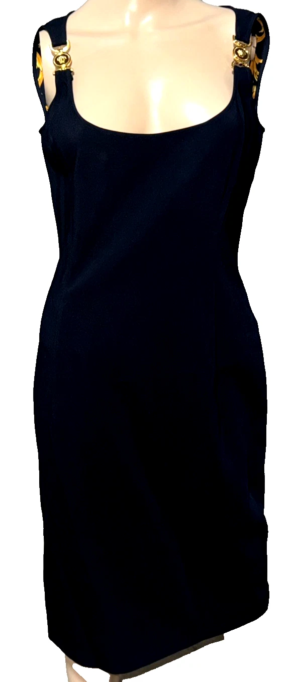Versace — VERSACE Runway  Medusa Logo Medallion Black Gold Cocktail LBD Dress US 2 4 IT 40
