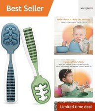 First Stage Baby Led Weaning Spoons - 2 Pack Silicone Utensils for 6 