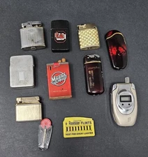 Lot Of 9 Lighters (Includes 1 Zippo) And Zippo Flint - Lighters Not Tested