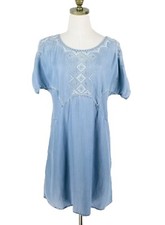 Anthropologie Holding Horses Embroidered Light Blue Denim Chambray Dress Size S