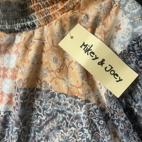 Mikey & Joey Boho Peasant Pastel Mixed Print Dress Blue Orange Medium NWT - Picture 3 of 7