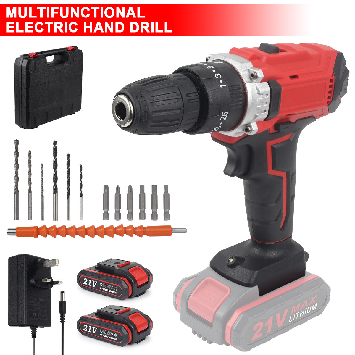 VQJTCVLY Cordless Drill, 21V Power Drill Set With 2Ah Battery, 3/8 - View #2