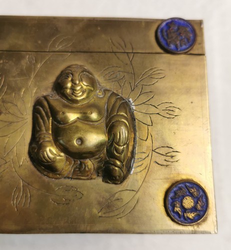 Antique Chinese Brass & Cloisonne Cigar / Trinket Box, Wood Lined, Dragon Design - Picture 12 of 23