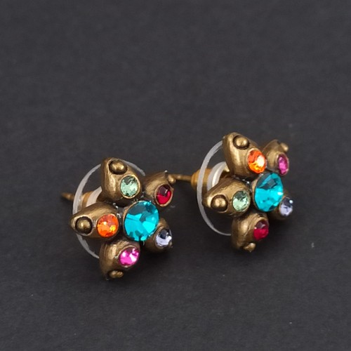 Michal Negrin Stud Earrings Colorful Star Flower With Swarovski Crystal Gift Box - Picture 8 of 9