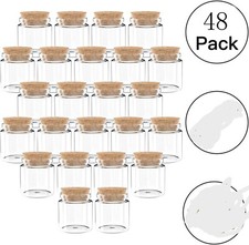 48 Pack 1.7 Oz Glass Bottles w/ Cork Stoppers,50 ML Mini Small Glass Bottles NEW