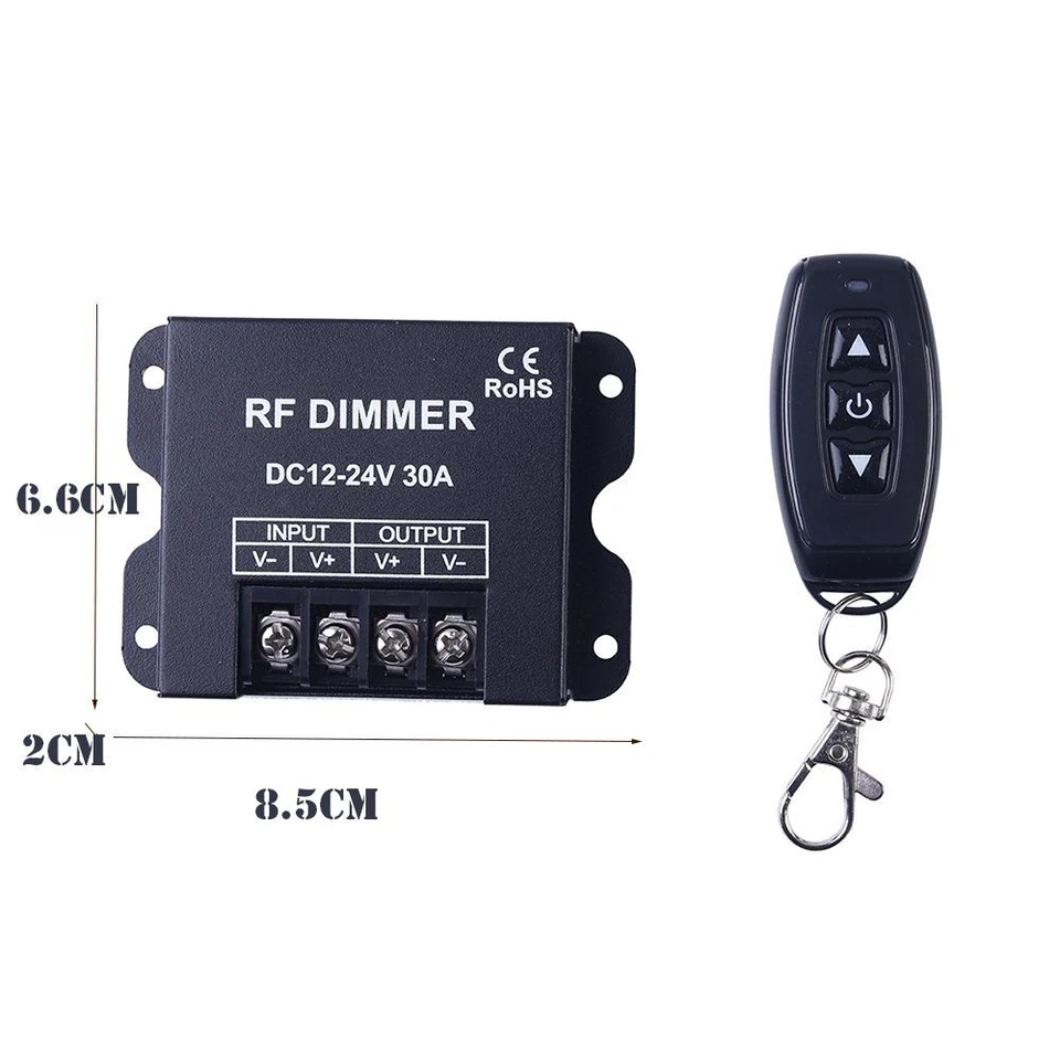 12-24v 30A RF LED Dimmer for Single Colour LED Strip Light 3 Keys Remote Control - Image 2 of 4