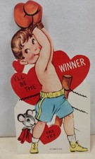 Vintage Valentines Day Card 1950s Little Boy Boxer Made In The USA