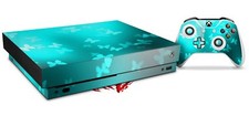 Skin for XBOX One X Console Controller Bokeh Butterflies Neon Teal Decal