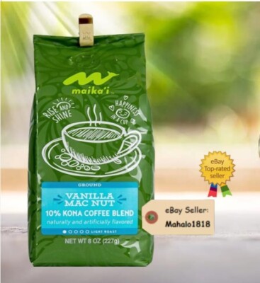   Hawaiian Coffee VANILLA MAC NUT Grounds 8oz Foodland Maikai Kona Coffee Blend
