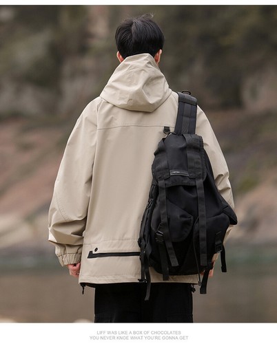 Spring Hooded Jacket Men Outdoor Wind Workwear Multi Pocket Jacket Casual Jacket - Picture 16 of 29