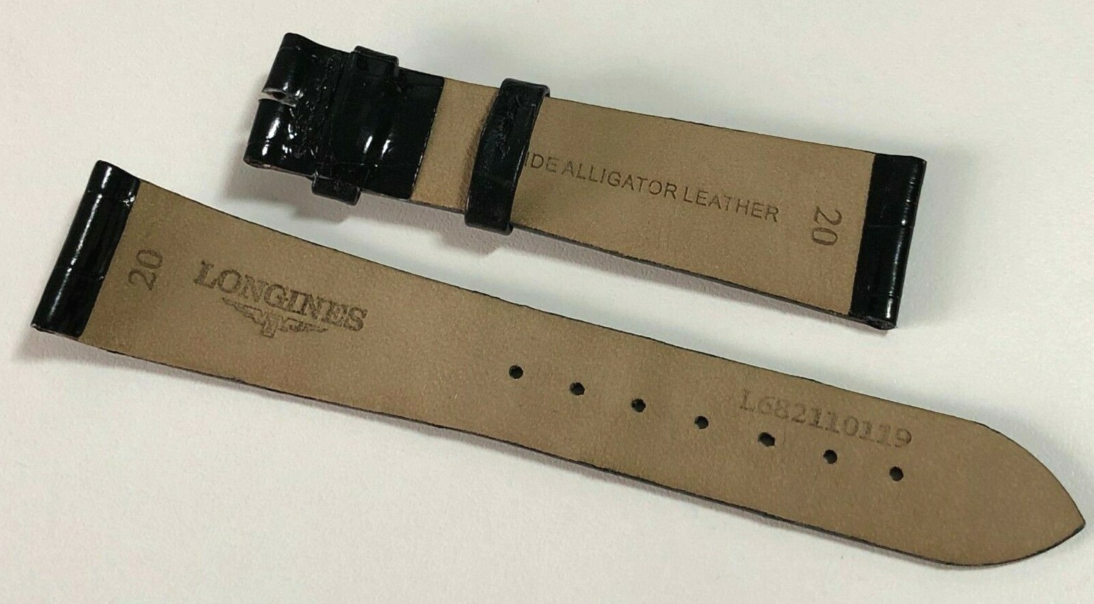 LONGINES ALLIGATOR LEATHER CROCO BLACK STRAP L682109520 20MM BRAND