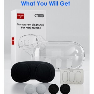 VR Headset Tempered Film Lens Cap + Rocker Cap + Crystal Case Kit for Quest 3