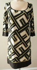 ANN TAYLOR LOFT BROWN & GREEN MULTI MOD SCARF PRINT TUNIC DRESS 8P