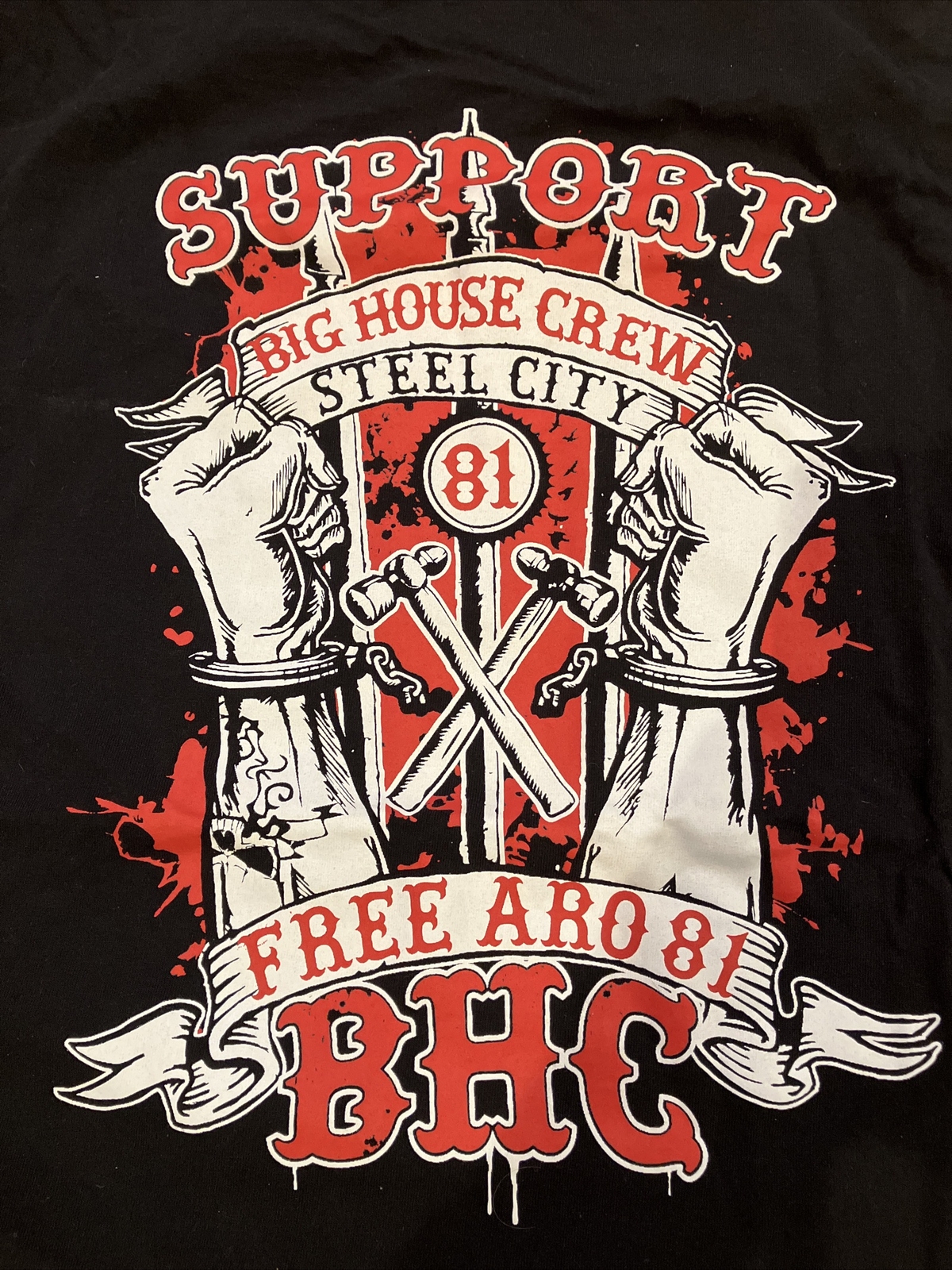 RARE HELLS ANGELS STEEL CITY BIG HOUSE CREW xl Black Tshirt Support 81