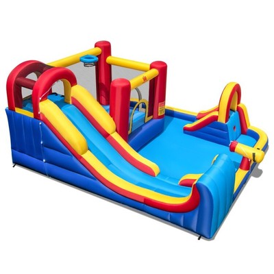 Kids Outdoor Inflatable Bounce House W/ Water Slides & Splash Pools W/out Blower