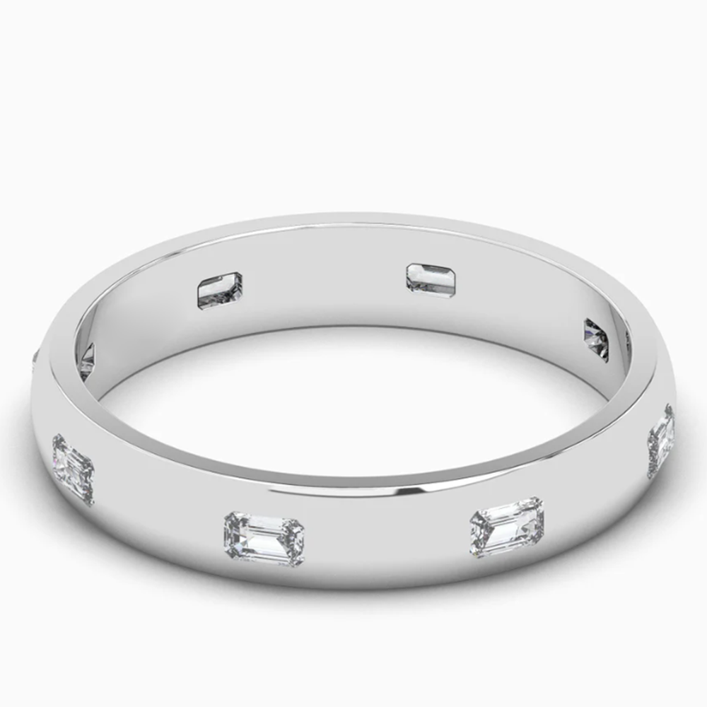Bague De Mariage/alliance Incurvée Or Blanc 14k Simulé Avec Diamant Simulé - Taille Réglable