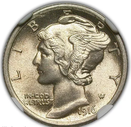 1916 MERCURY DIME NGC MS 64 FULL BANDS SMOOTH AND GLASSY SILVER SATIN SURFACES