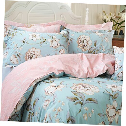 Farmhouse Bedding Reversible Floral Duvet Cover Set Queen Pastoral Floral