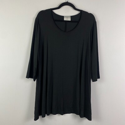 Chalet Et Ceci Tunic Size XL Black 3/4 Sleeves Stretch Jersey Modal Spandex