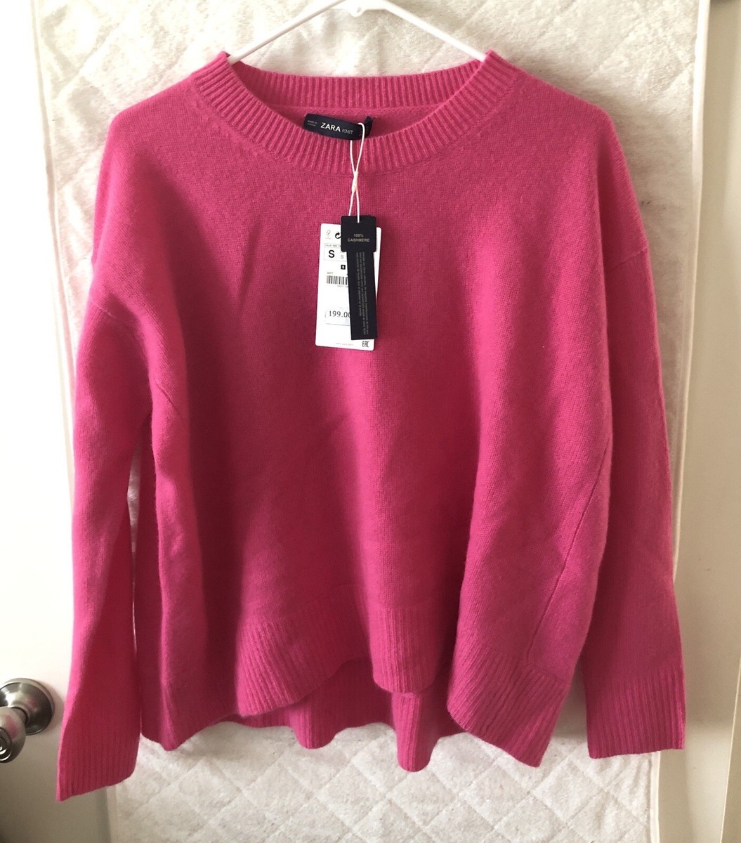 RARE NWT ZARA WOMAN 100% CASHMERE SWEATER UNEVEN HEM PINK 4311/100