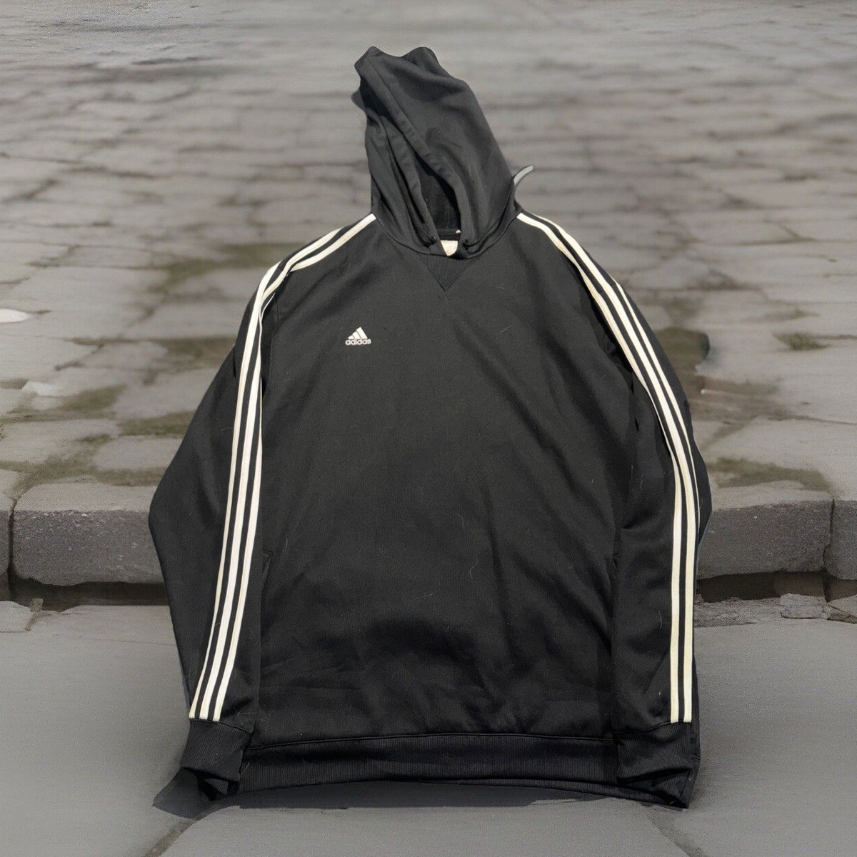 Vintage Mens Adidas Hoody Vintage Y2K Adidas Stripe Logo