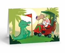 Golfing Gator Holiday Christmas Card - Sports Christmas Cards - 10010