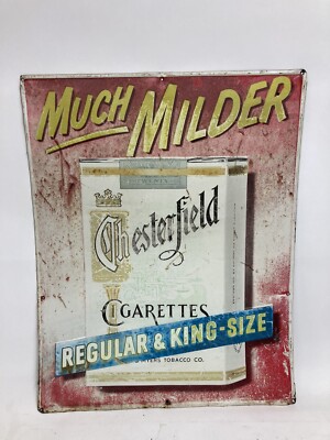 Vtg Original 50s Chesterfield Cigarettes Much Milder Metal Sign 29  x 23  R 2574