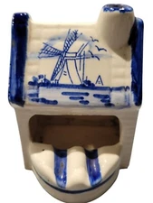 Delft Blue White Ceramic Dutch House Windmill Ashtray Pipe Rest Incense Burner