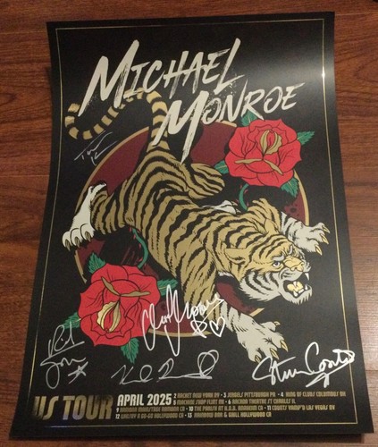 MICHAEL MONROE +BAND SIGNED FOIL US TOUR POSTER X5 HANOI ROCKS NYC 4/2/25