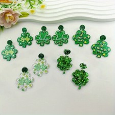 5 St. Patrick's Day Earring Set Vintage Green Shamrock Bohemian Acrylic