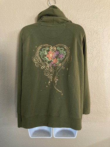 V Sport by Venezia Front Full Zipper Hoodie Sweatshirt Green Metallic Copper LS - Picture 5 of 8
